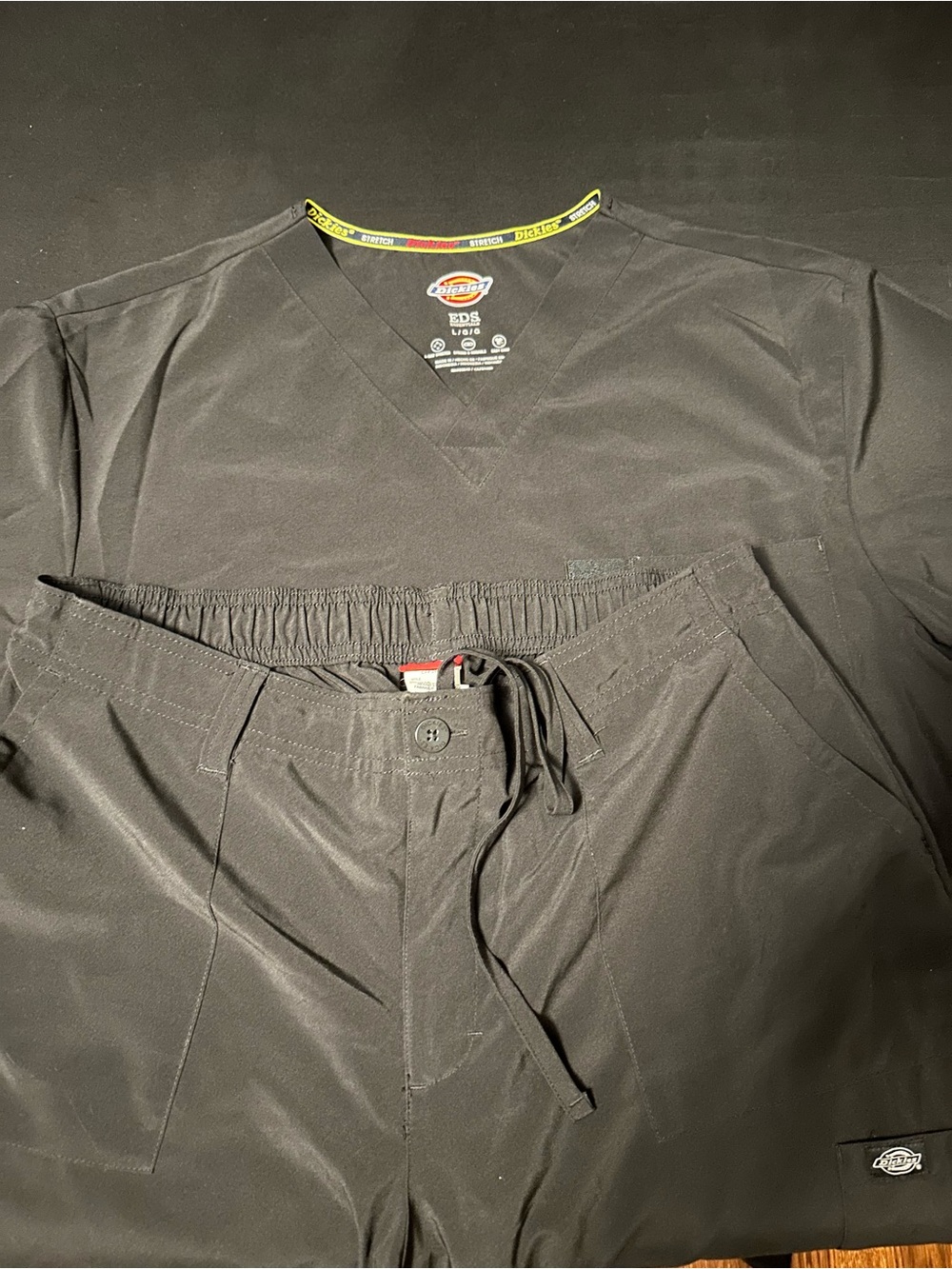 Dickies Black Medical Scrub Set - V-Neck Top & Drawstring Pants